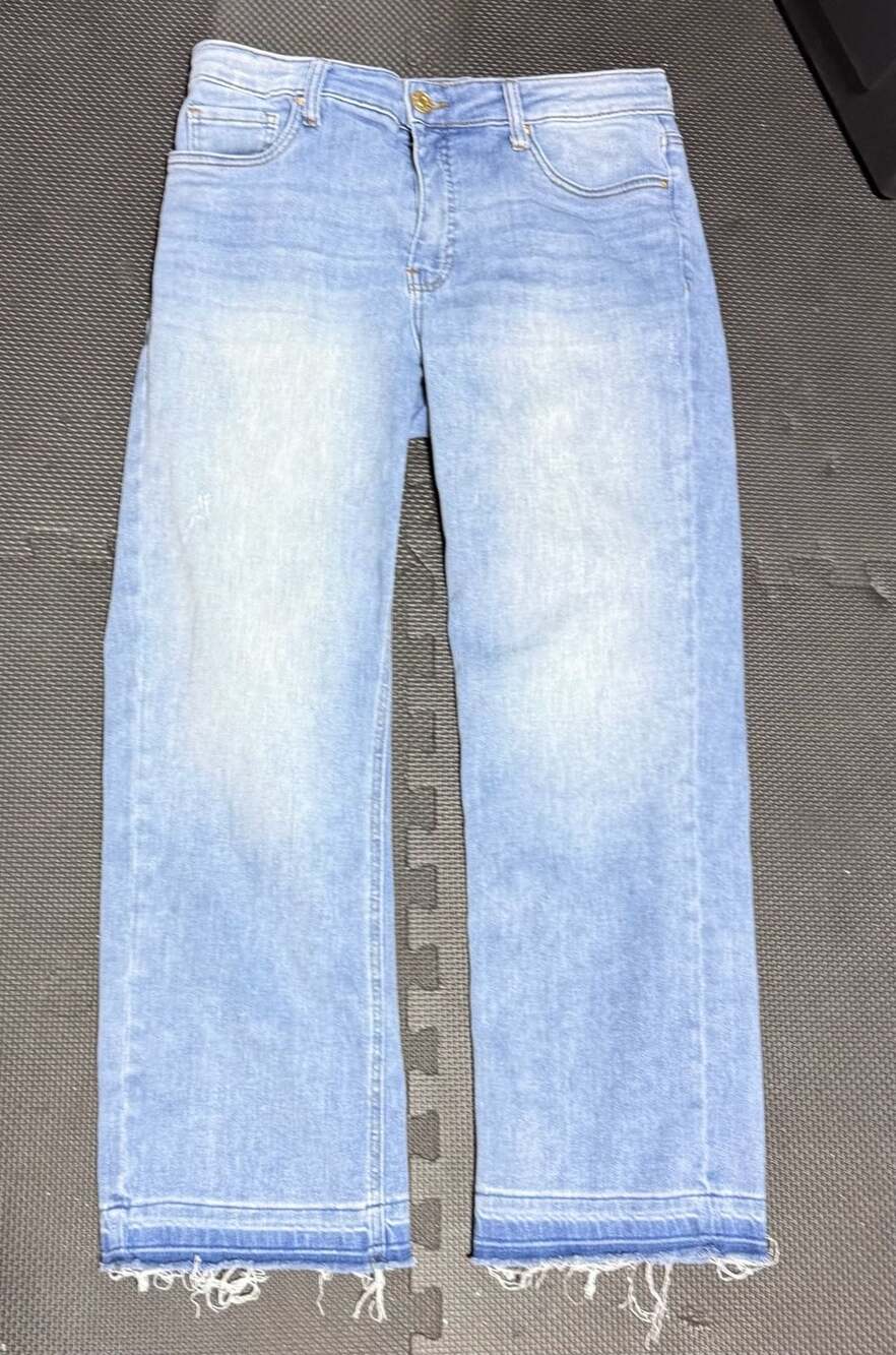 KUT from the Kloth Light Wash Distressed Raw Hem Straight Leg Jeans Size 10